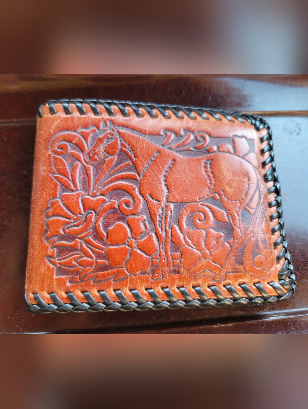 Vintage Hand Tooled Leather Horse Bifold Wallet